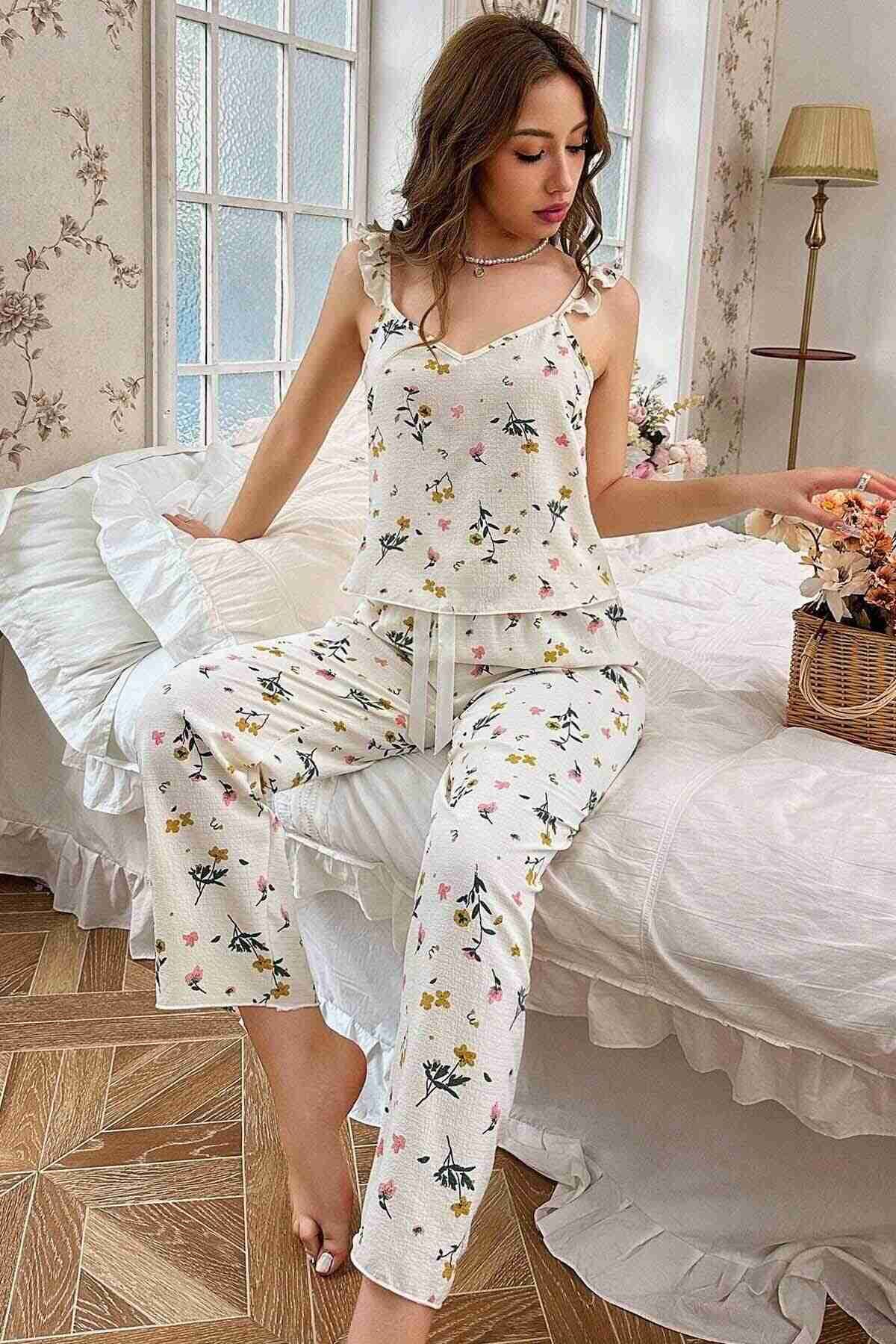 Özel Örme Kumaş Askılı Pijama Takımı