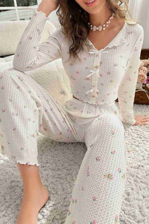 Özel Örme Kumaş Baskılı Uzun Kollu Pijama Takımı Çok Renkli