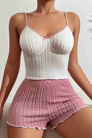Özel Kumaş Askılı Şortlu Pijama Takımı